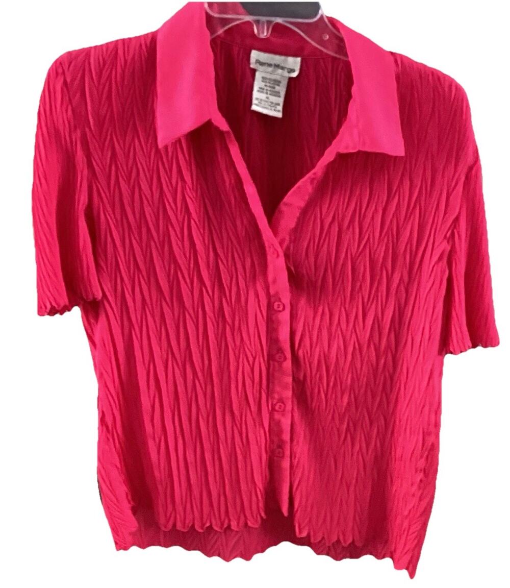 Rene Margo Women’s Size XL Button Up Pink Short Sleeve Textured Stretch Top